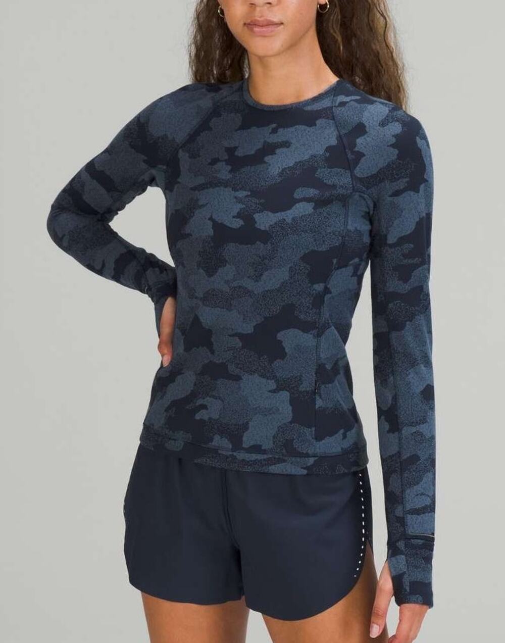 Lululemon Its Rulu Run Long Sleeve Shirt Size 4 Blue Camo Running Athletic Gym
